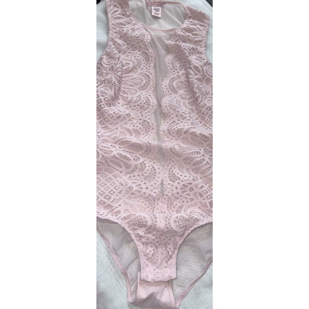 Victoria’s SECRET Bodysuit Sz XS Pink Lace Mesh One Piece Romantic Lingerie Y2K